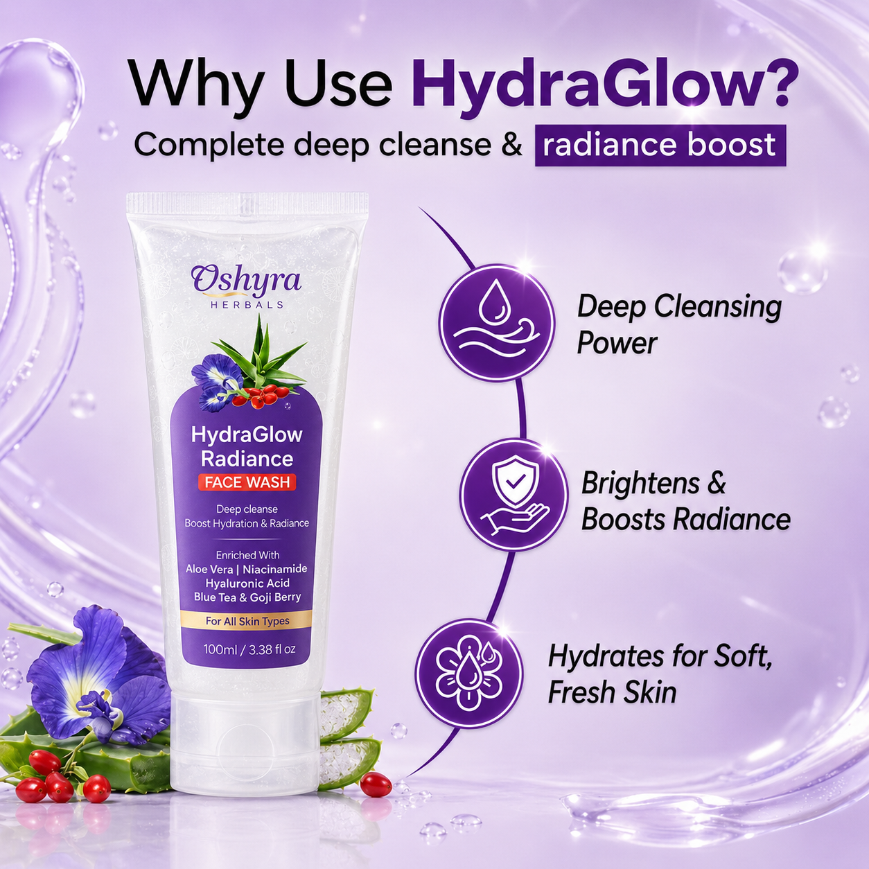 Hydra Glow Radiance Face Wash (100 ml) - Image 2